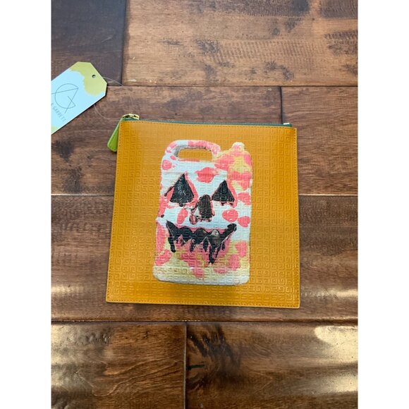 Givenchy Orange Blue Pumpkin Face Logo Embossed Clutch Pouch - Picture 1 of 4